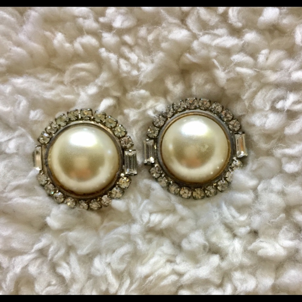 Vintage Pearl and Rhinestone Earrings
